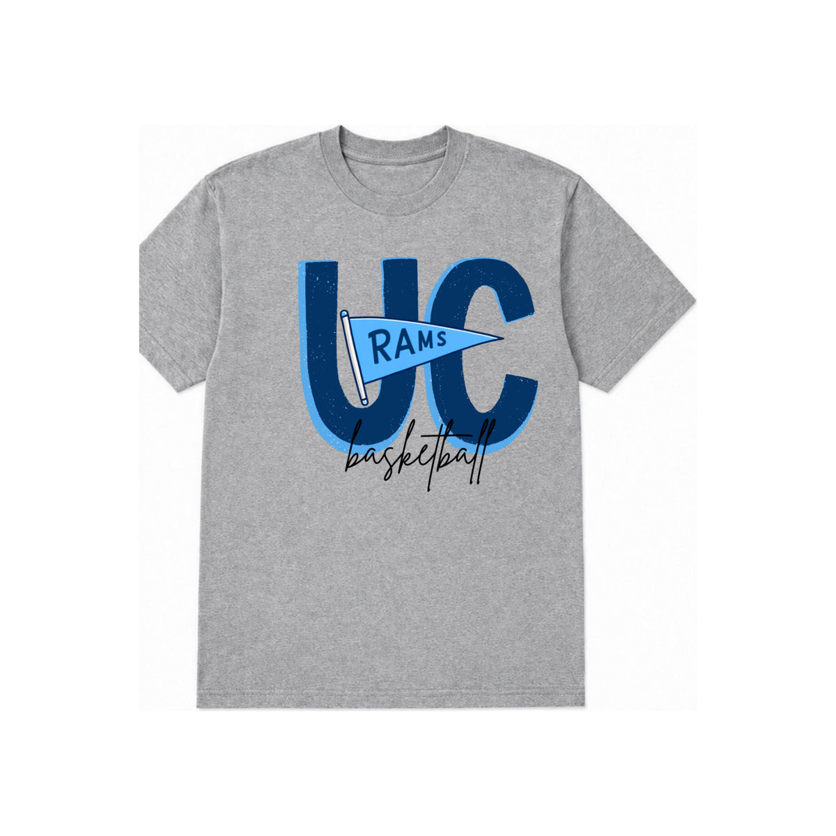 Rams Pennant T-shirt Gray — centered standard-size print at corrected chest height