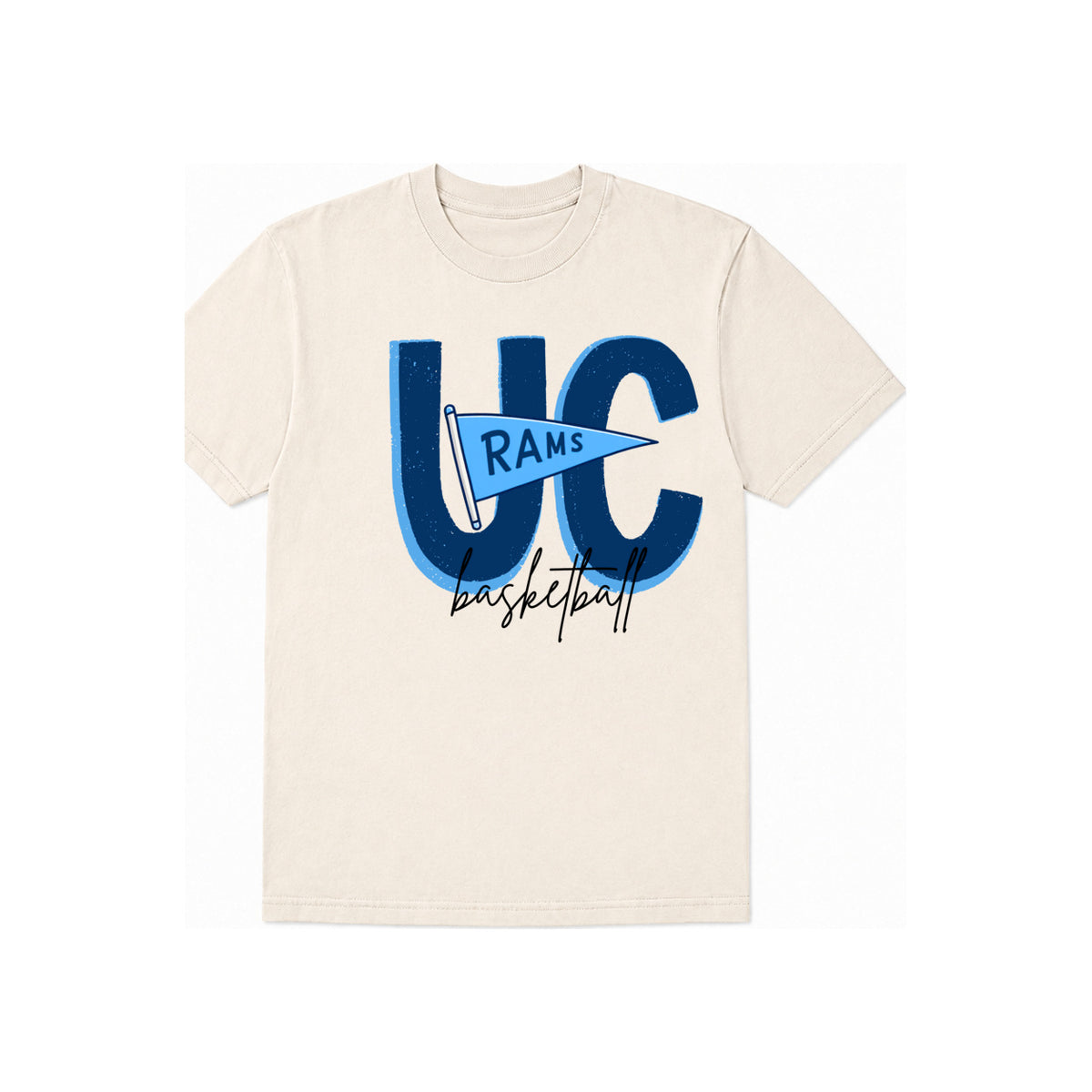 Rams Pennant T-shirt Ivory — centered standard-size print at corrected chest height