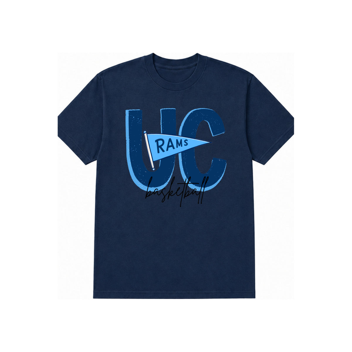 Rams Pennant T-shirt Navy — centered standard-size print at corrected chest height