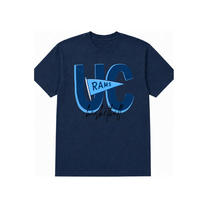 Rams Pennant T-shirt Navy — centered standard-size print at corrected chest height