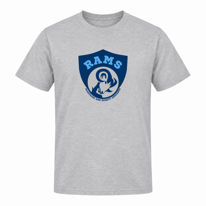 Rams Logo Short sleeve in Light Gray with uniformly sized centered front DTF print